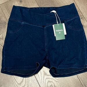 HALARA Navy Denim Shorts with Pockets